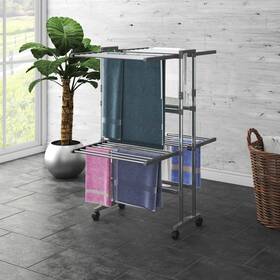 X41.7 Vidaxl 720287018537 2-tier Laundry Drying Rack With Wheels Silver 23.6 Inch X27.6