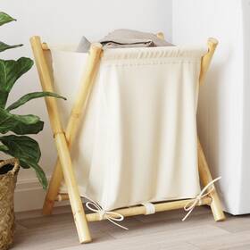 X21.7 Vidaxl 721102640629 Laundry Basket Cream White 17.7 Inch X25 Bamboo