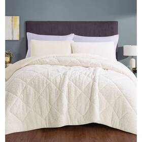 89727095 Videri Home Full/queen Cozy Faux Shearling Comforter Set Ivory Reversible