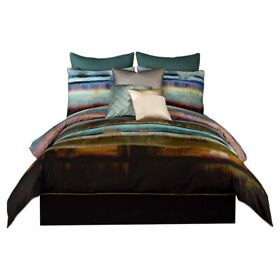 Vince Camuto Lille Striped Green And Gold Duvet Cover Set N A Queen Full
