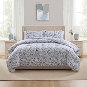 Vr-mdac-3pc-florl-f-blu Virtu 3 Piece Floral Modern Comforter With Pillow Shams Soft Stylish And For All Season