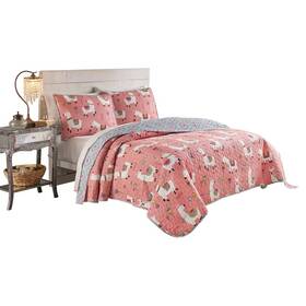 53623710 Vue 2pc Twin Xl Llama Drama Reversible Quilt Set Coral/blue -
