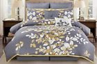 W07081 Wonder Home Gray Floral Bedding Set Queen Size Comforter Shams