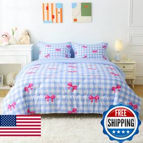 B0flv6zhyt Wajade Bow Comforter Set 7 Piece Blue White Plaid Sets For Girls Kids