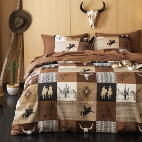 B-h1640-h1051-q Wake In Cloud M Western Comforter Set Southwestern Aztec Country Horse Cowboy Tribal Nativ