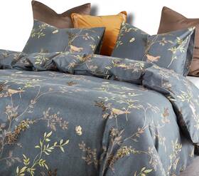 Wake In Cloud B0126-bz3-250-q M - Floral Comforter Set Birds Flowers Leaves And Branches Pattern