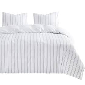 B0571-bz3-k Wake In Cloud M Striped Comforter Set Ticking Stripe Farmhouse Pattern King Size Gray White