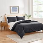 08961102316180 Washed Denim Reversible Organic Cotton 3pc Comforter Set Full Queen Black