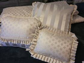 Waterford 038992942459 Jacquard Queen Champagne Gold 5 Pc Comforter Pillow Sham Set Read