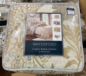 Waterford 038992952755 Complete Bedding Ansonia 6 Piece Comforter Set Queen Ivory/gold New