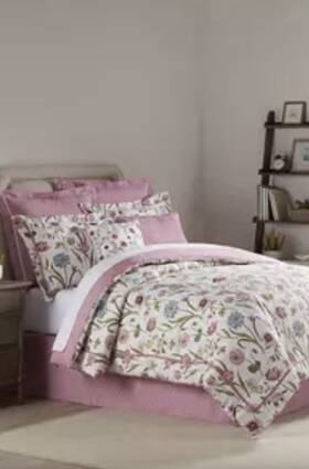 Waverly 081806767151 Escape To Eden Parchment Floral 4pc Comforter Bedskirt And Shams King Nip