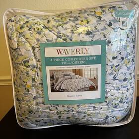 83493680 Waverly 4pc Full/queen Comforter Set Meadow Views Floral New White Yellow Blue