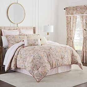 Waverly Mudan Reversible Floral 4 Piece Bedding Comforter Set Taupe Queen
