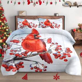 Lqq0823323-mb-fa-jp Wecozy Full Size Comforter Set With 2 Pillowcases Red Christmas Cardinal Birds Tree So