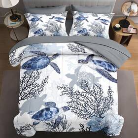 Lqq0824306-mb7s-qa3 Wecozy 7 Pcs Queen Size Comforter Set With 2 Pillowcases And Shams Ocean Sea Coral