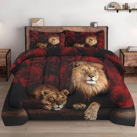 Lqq0824313-mb-ka-jp Wecozy King Size Comforter Set With 2 Pillowcases Family Pride Animal Lion Sof