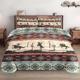 Lqq10293004-mb-fa-jp Wecozy Full Size With 2 Pillowcases Tribal Cowboy Horses 3pcs Bedding Set For Kids And