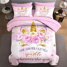 Lqq10293035-mb7s-fa Wecozy Full Size Comforter Set With 2 Pillowcases And Shams Cute Golden Unicorn 7 P