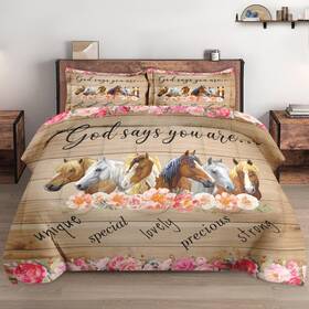 Lqq10303006-mb-qa-jp Wecozy Comforter Set Queen Size With 2 Pillowcases Colorful Horses Animal Pink Flow