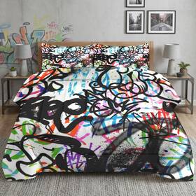 Sss1126639-mb-qa Wecozy Queen Size Comforter Set With 2 Pillowcases Abstract Graffiti 3 Pcs Bedding