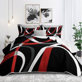 B0flpcdxmp Weesire Black And Red Bedding Quilt Queen Size 2 Shams Modern Stripe Comforter