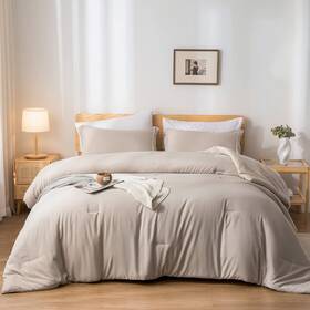 Bz-7p-ot-q Weigelia Queen Comforter Set 7 Pieces Oatmeal Comforters Size Soft Fluffy Bedd Inch