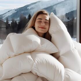 Wl-bs018-k-yss-us Wellos 1600 Tc/dm Cotton Blend Down Feather Fibers Comforter King Size White