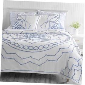 Welspun 887719179391 Sophia Chenille Duvet Cover Size 3 Piece Set-1 Queen Medallion Soft Blue