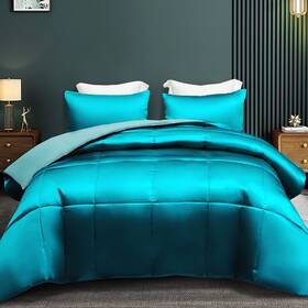 Stcs-2k-tq Whale Flotilla 3-piece Reversible King Size Silk Comforter Set/bedding Luxury Soft Satin