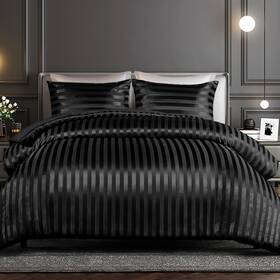 Stcs-3q-bk Whale Flotilla 3-piece Reversible Silky Soft Queen Comforter Set Luxury Stripe Satin Comfort