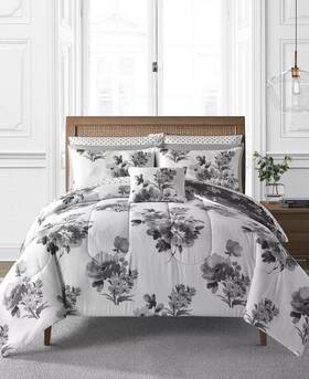 White 734737671751 Sunham Hanna 12-pc. Reversible Floral Queen Comforter Set Black And