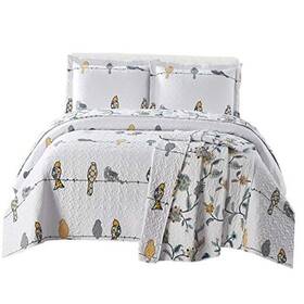 Wholesalebeddings 825624339493 Ayat-birds Reversible Coverlets Over-sized 3pc Quilt Set 110 King Ayat Birds