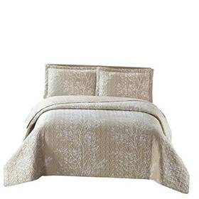 Wholesalebeddings 825624339875 Odette-beige Reversible Coverlets Over-sized 3pc California King Odette- Beige