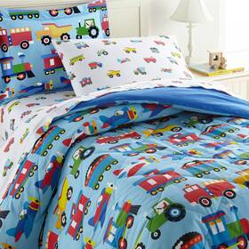 88944434 Wildkin Kids Trains Planes And Trucks Cotton Comforter 3 Pc Set