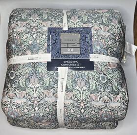 N0n3 William Morris King 106 X 90 Birds Dark Mineral Blue Comforter Shams 3pc Set