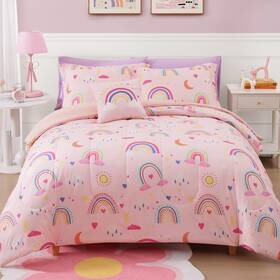 B0f8vvg3p8 Wink Deer Full Size Comforter Set For Girls-4 Pieces Pink Rainbow Glow In The Da