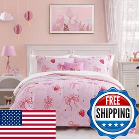 B0fsqf6y58 Wink Deer Twin Comforter Set Girls Pink Bow Bedding 3 Pieces Kids Decor Pillow S