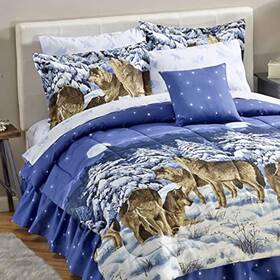 Wolves 708325162235 Midnight Wolf Blue Comforter Set And Sheets Wildlife Lodge Cabin Bed In A Bag 8