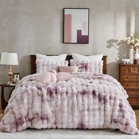 Wonderful 014113204408 3 Pieces Fluffy Faux Rabbit Fur Bubble Comforter Set King Size Tie-dyeing Pi