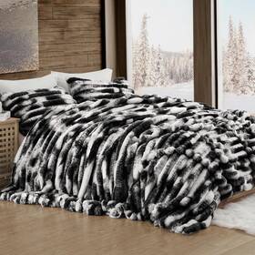 Wonderful W25022-ki-blk Fluffy Faux Rabbit Fur Comforter Set King Size Striped Stitching