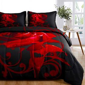 Wongs Bedding 445041319361 New Queen Comforter Set Red Rose Reversible 90x90 Fast Shipping