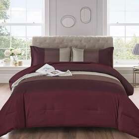 Wongs Bedding 689744670535 Burgundy Comforter Set King Reversible Brown Stripe Down Alternative