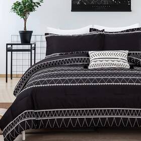 B098t8dqc7 Wongs Bedding Black Comforter Set Full Reversible Boho Triangle Striped Down