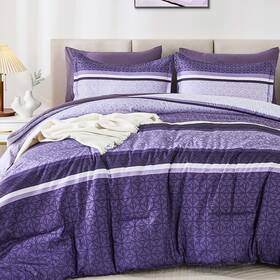 B0dty4zfv5 Wongs Bedding 7 Pieces Comforter Set King Size Purple Striped Bed In A Bag Comfo