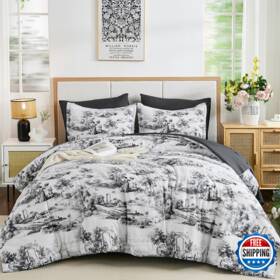 B0f7xc8ly8 Wongs Bedding King Comforter Set 7 Pieces Black And White Botanical