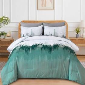 Ys01ab090577k7u-a Wongs Bedding Comforter Set 7 Pieces Bed In A Bag Abstract Art Gradient King Aqua