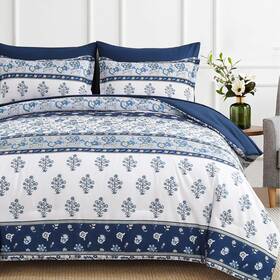 Ys01ab091011k7u-a Wongs Bedding Comforter Set Size 7 Pieces Bed In A Bag Bohemian Striped King Blue
