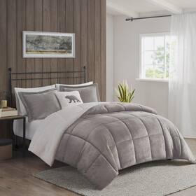 Woolrich 675716986339 Plush To Sherpa Down Alternative King Comforter Set Gray