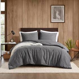 Woolrich 744759969903 Mckenzie 3-piece Grey Cotton Full/queen Twill Washed Comforter Set