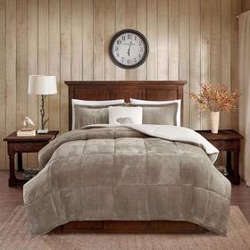Wr10-2418 Woolrich Alton Taupe/ivory King Berber Down Alternative 4 Pc. Comforter Set